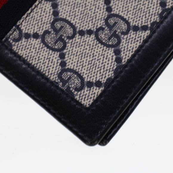 GUCCI GG Canvas Sherry Line Pass Case PVC Leather Gray Red Navy Auth ar9606 - Picture 15 of 16